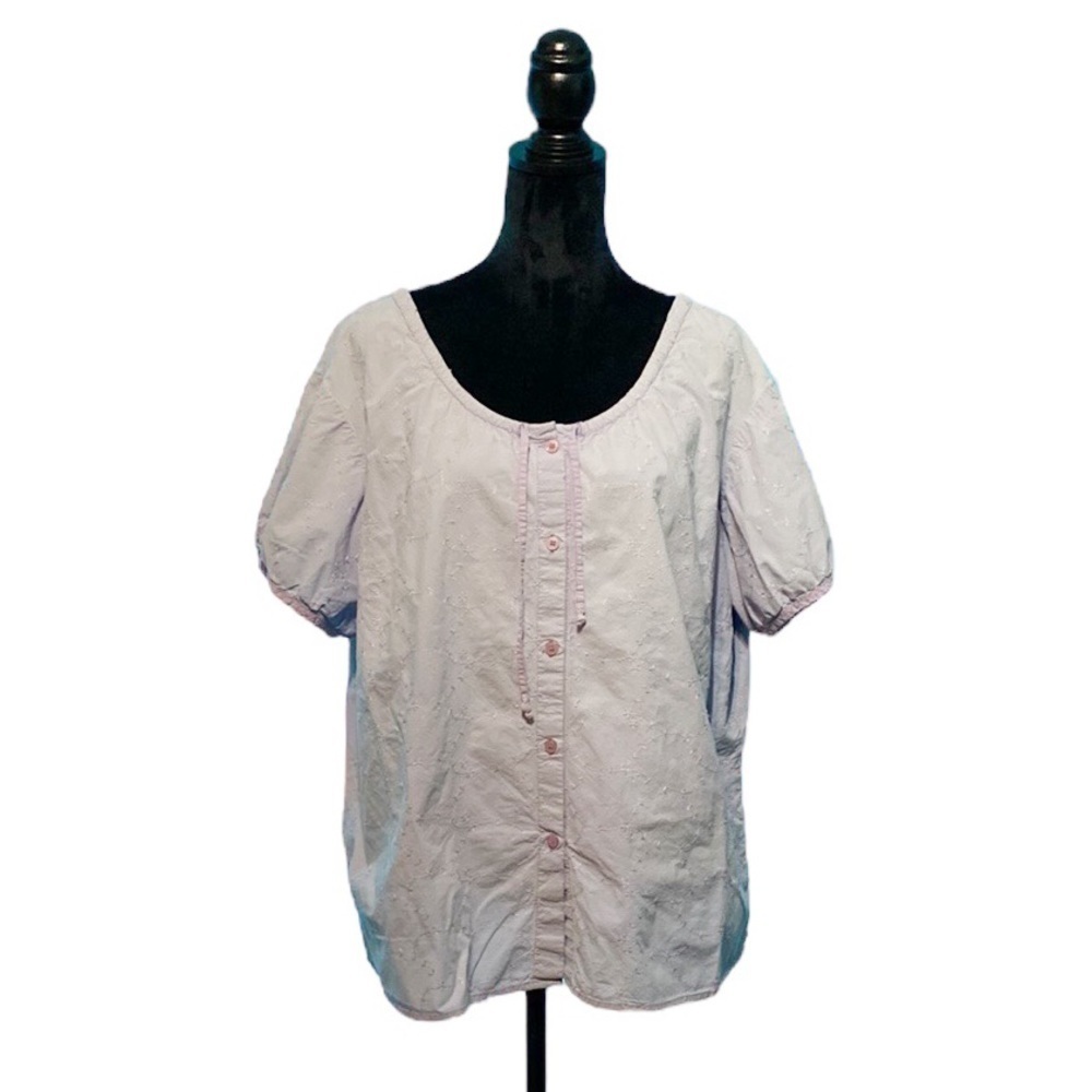 Route 66 Plus Short Sleeve Embroidered Button Down Top - Size 24W